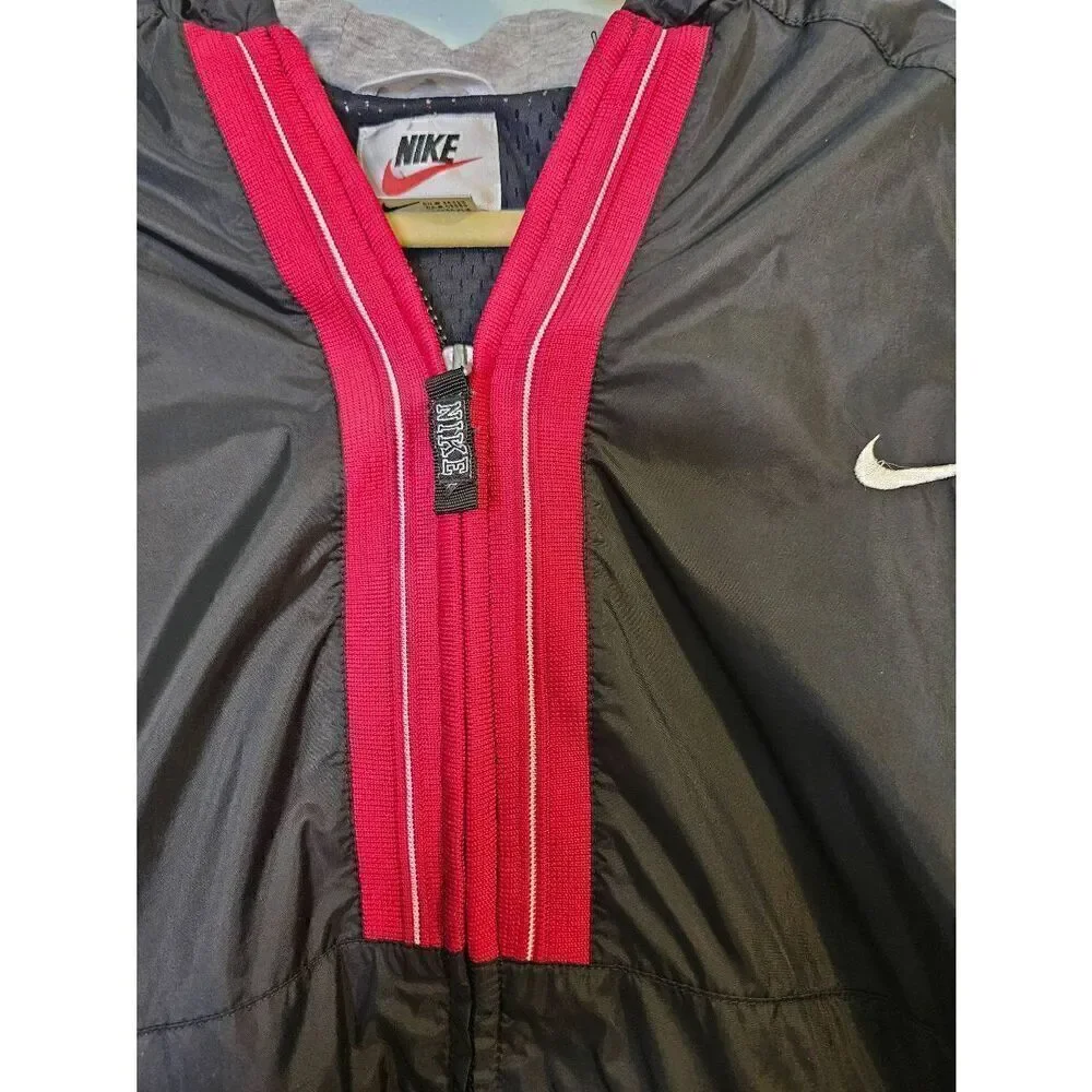 Nike vintage 90's white tag storm fit  hooded windbreaker,  black/white/red. Siz